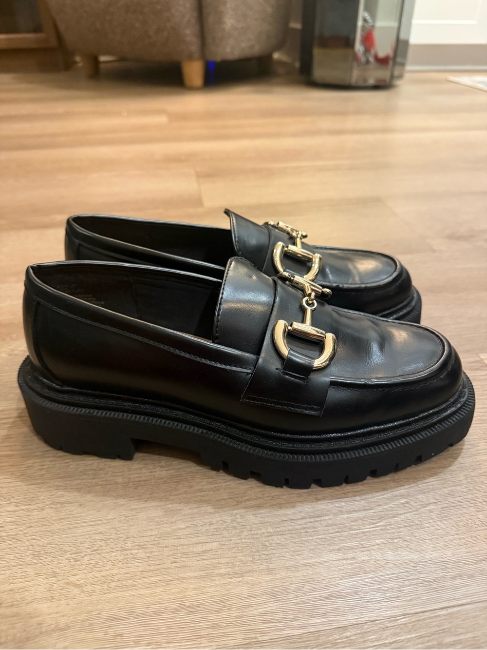 H&M Chunky Black Loafer with Gold Hardware